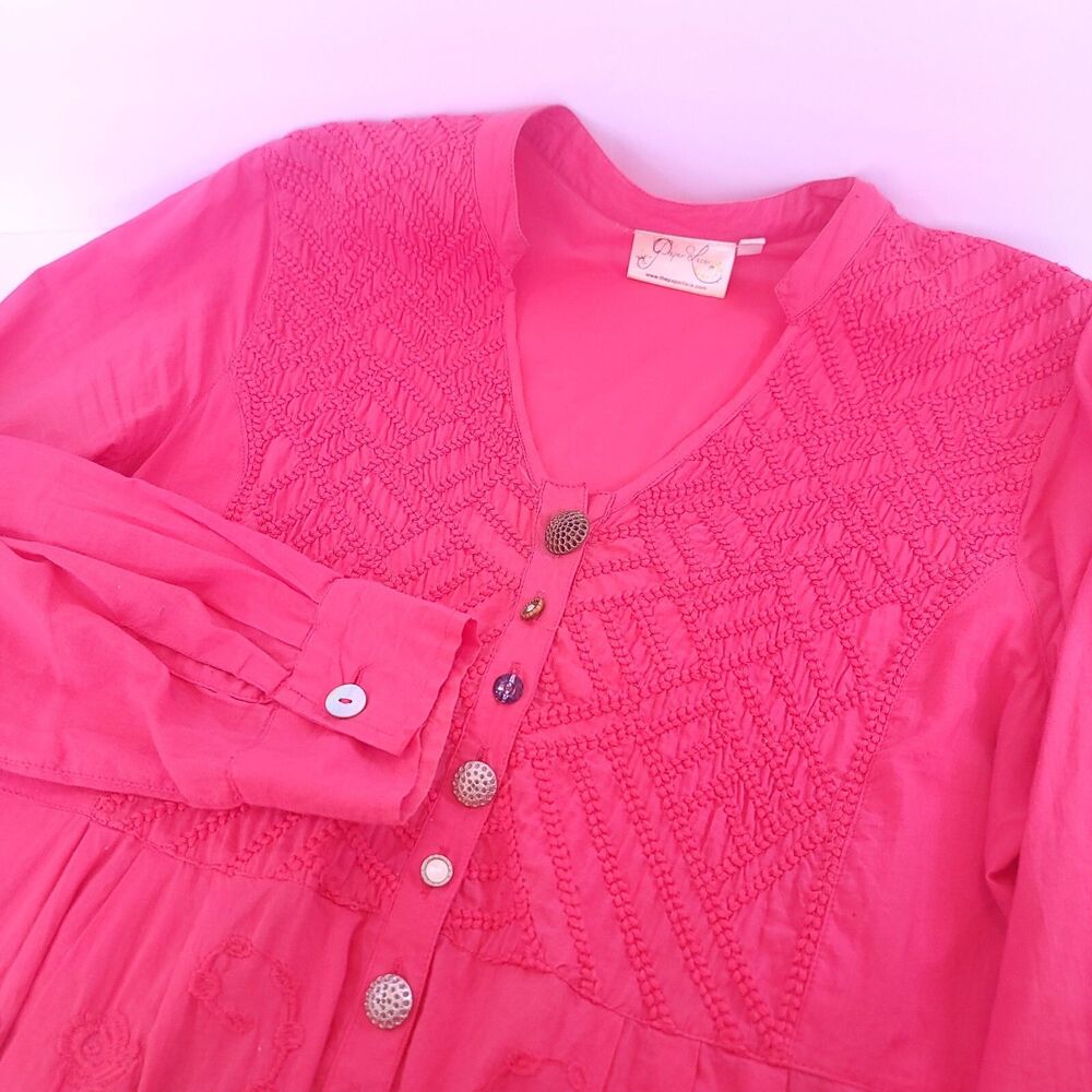 PAPER LACE Small Blouse Button Up Ruffles Top Lagenlook Cottage Core Embroidered